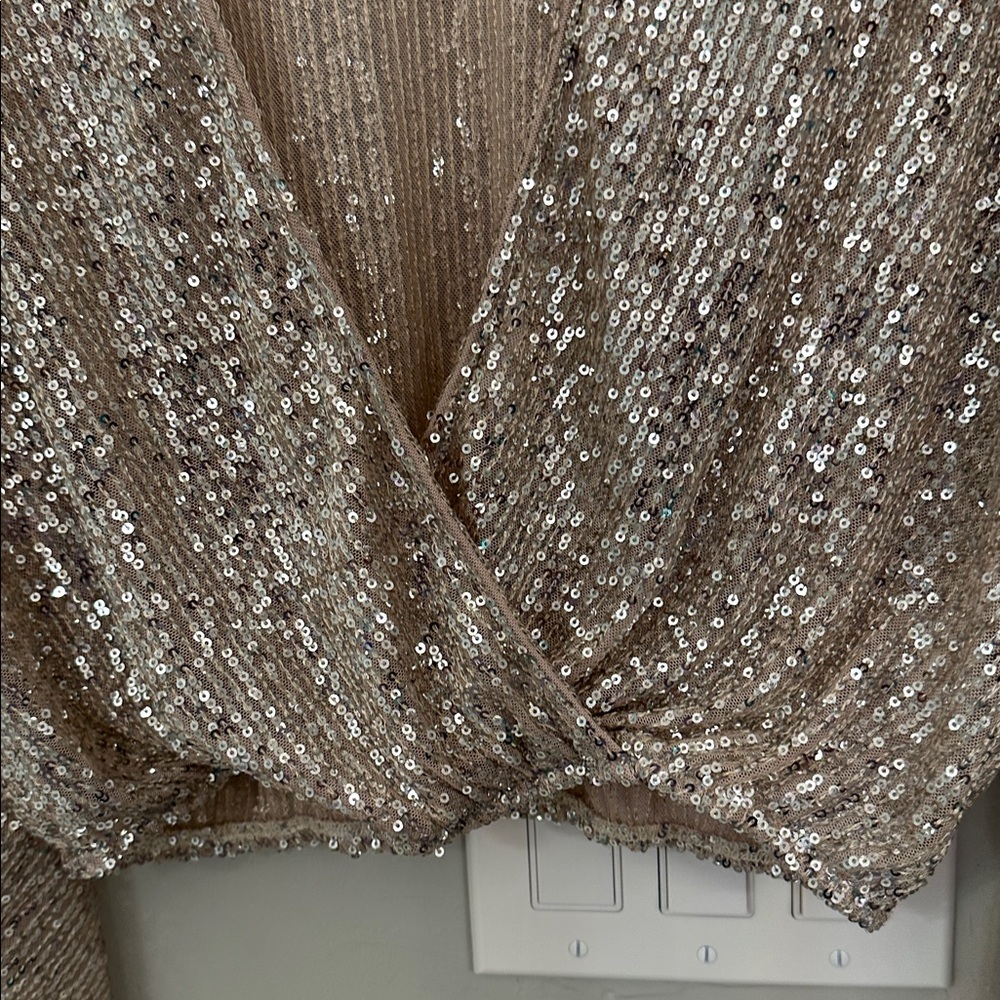 Champagne Sequin Blouse nwot - Picture 2 of 3